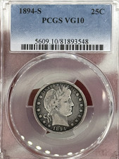 1894-S BARBER QUARTER PCGS VG10