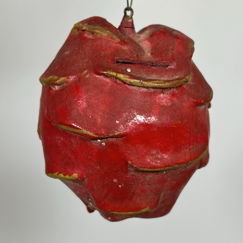 Antike 1920-30er Jahre Drachenfrucht Münzbank - roter Ton Volkskunst Ornament, selten K3 - Bild 10 von 13