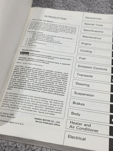 Honda Prelude 1987 OEM Shop Service Repair Manual Service Manual - Picture 7 of 8