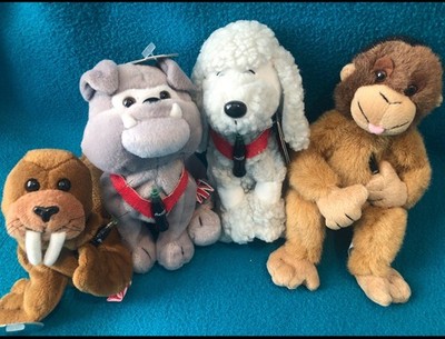 Coca Cola International Bean Bag Plush Lot Of 4 Bulldog Poodle Walrus Monkey