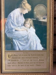 Antique Framed My Rosary Print Mother & Daughter 12" x 7" Coath Creation Chicago