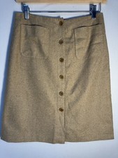 Ann Taylor LOFT Wool Silk Herringbone Button Front A Line Skirt 4 Academia