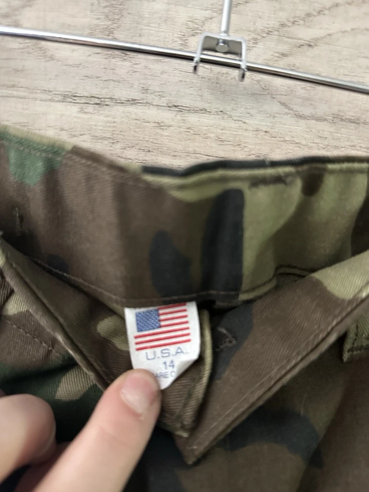 Pantalones cargo para niños talla 14 unisex camuflaje pestañas cintura corbatas al tobillo originales Foto 3 de 4