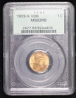 1909 S VDB Small Cents Lincoln, Wheat Ears Reverse PCGS MS-63 RB