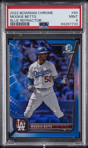 2022 BOWMAN CHROME BLUE REFRACTOR #84 MOOKIE BETTS 57/150 PSA 9