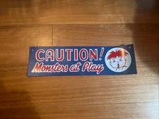 VINTAGE CAUTION MONSTERS AT PLAY PLASTIC SIGN STREET ROAD TRAFFIC SAFETY