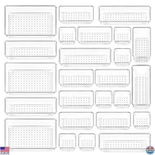 25 PCS Clear Plastic Drawer Organizers Set - Versatile Storage Bins for Home