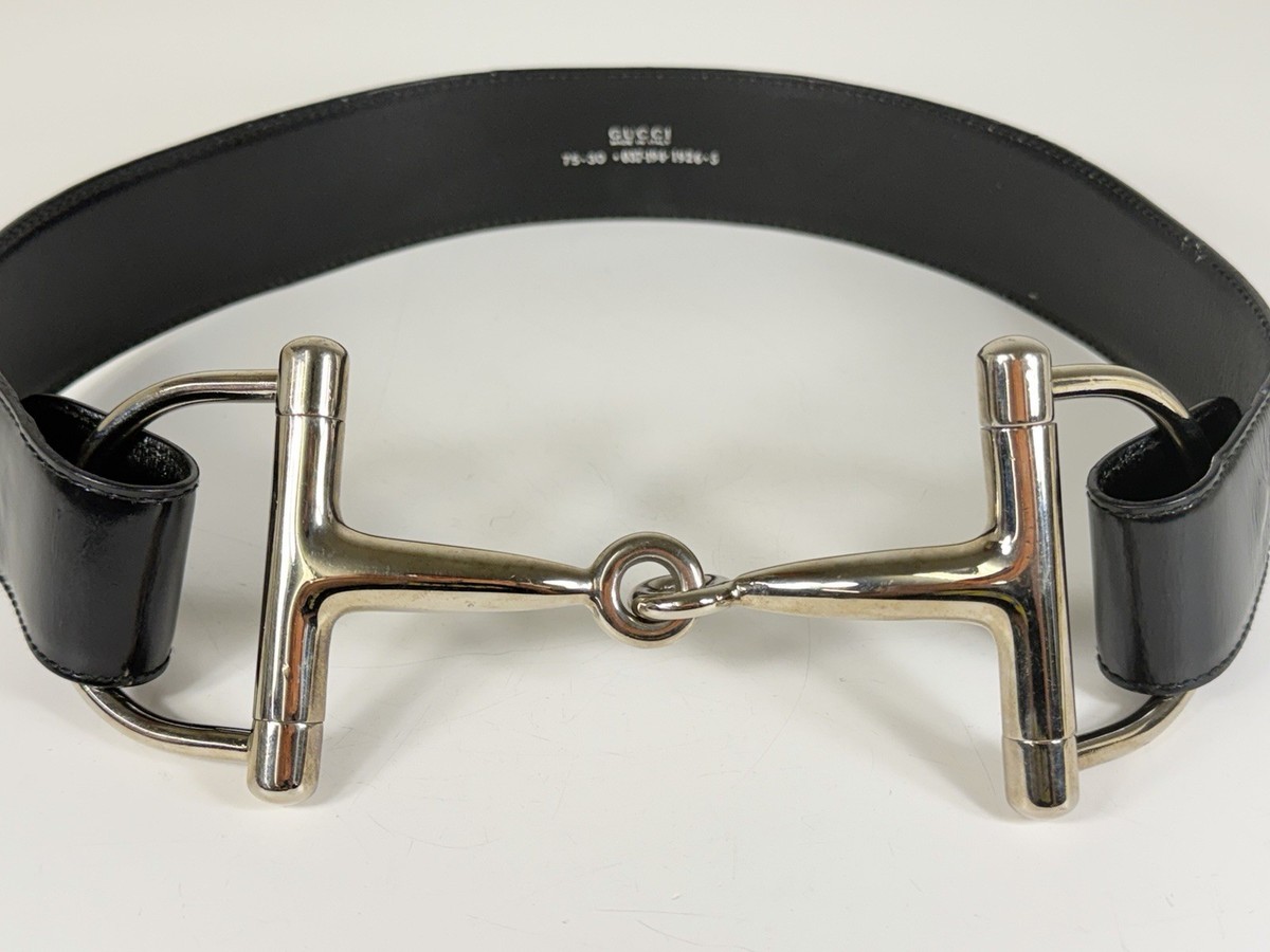 GUCCI Wide Black Patent Leather Belt with Oversize Horsebit Buckle
