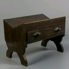 Antique Unusual 19.C Oak Midwife Midwives Stool with Drawer Maternity Birthing