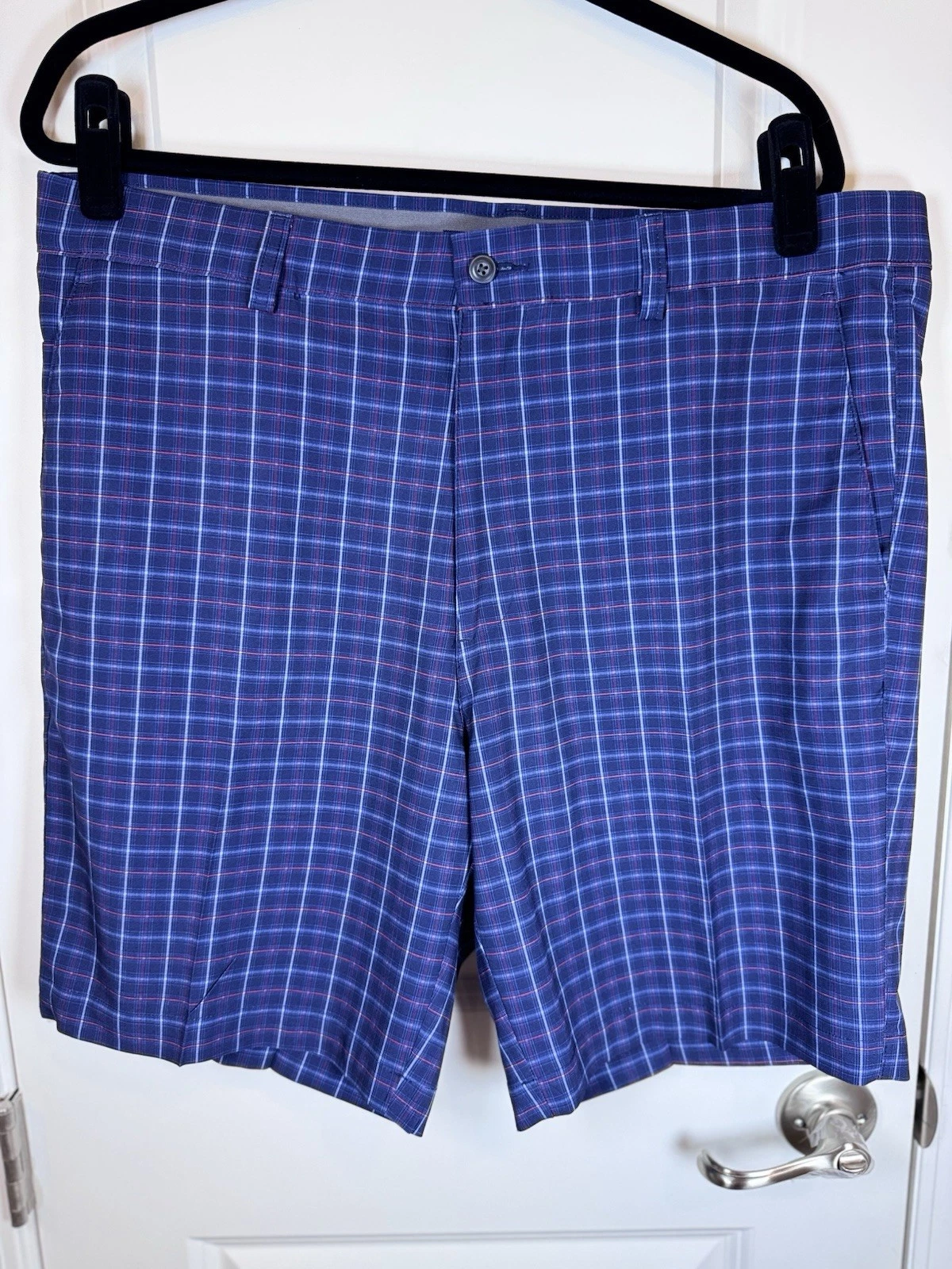 PGA TOUR Men’s 36 Plaid Golf Shorts Blue Stretch Performance Moisture Wicking