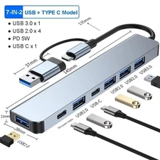 USB C Hub USB Hub 3.0, Aluminum 7 in 1 USB Extender, USB Splitter with 1 X USB 3