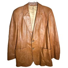 Vintage Scully Carmel Brown Leather Western Blazer Mens 46L Made In USA