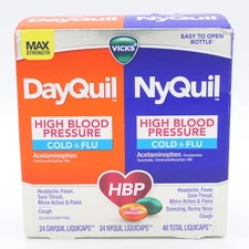 Vicks DayQuil + NyQuil High Blood Pressure Cold & Flu Relief 48 Liquicaps 04/26