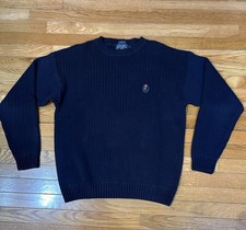 VTG Chaps Ralph Lauren Mens Sweater M Handframe Navy Blue Long Sleeve Classic