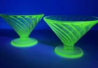 URANIUM! PAIR OF  Vintage FEDERAL DIANA Swirled Green  Glass Sherbert CUPS! 2!