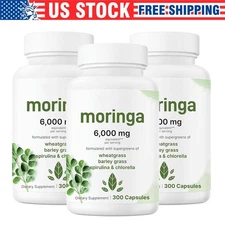 300 Capsules Moringa Oleifera Leaf Powder 6000mg Green Superfood, Immune Support