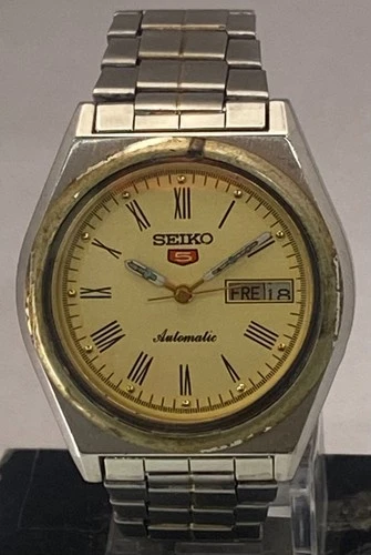 Vintage Seiko5 Yellow Dial "D/D" 7009 Watch Automatic Stainless-Steel Bracelet