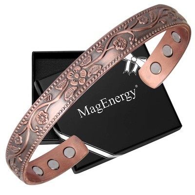 Copper Bracelets for Women, 99.9% Pure Copper Vintage Flower Magnetic Bangle wit