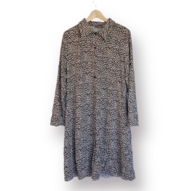 Shein Button-up Long Sleeve Leopard Print Shirt Dress L