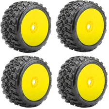 Powerhobby 1/8 Buggy King Cobra Belted Tires Mounted 17MM Dish Yellow Wheels (4)