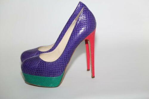 BRIAN ATWOOD Hamper Elaphe Snake Embossed Leather Platform Pumps Size 39 - Picture 2 of 11