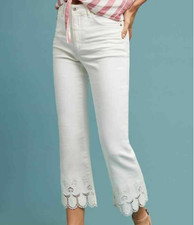 Pilcro And The Letterpress High Rise Flare Anthro Embroidered Denim Jeans Sz 26