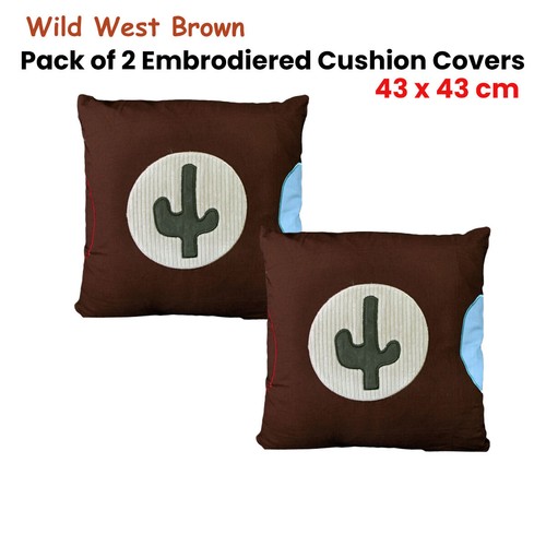 Pack of 2 Wild West Embroidered Cushion Covers 43 x 43 cm - Picture 2 of 2