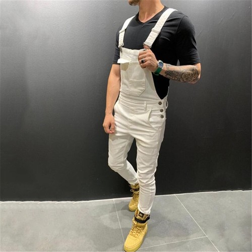 Mens Jumpsuits Slim Bib Pants Denim Overalls Suspender Trousers Skinny Jean - Picture 8 of 14