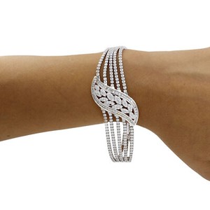 Authentic 14K White Gold Plated Simulated Diamond Multi Row Wedding 7" Bracelet