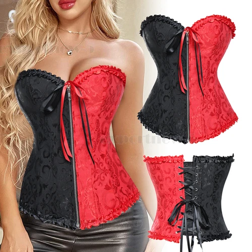 Damen Sexy Überbrust Taille Trainer Schnür Korsett Vintage Bustier Top Übergröße - Bild 17 von 28