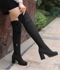 Stivali Donna Sopra Ginocchio Nero Camoscio Tacco 8.5 cm Pelle Sintetica 75726