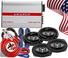 4x Power Acoustik  EF-694 6x9″ Speakers + Crunch SA-1100.4 Amplifier + 4CH Kit