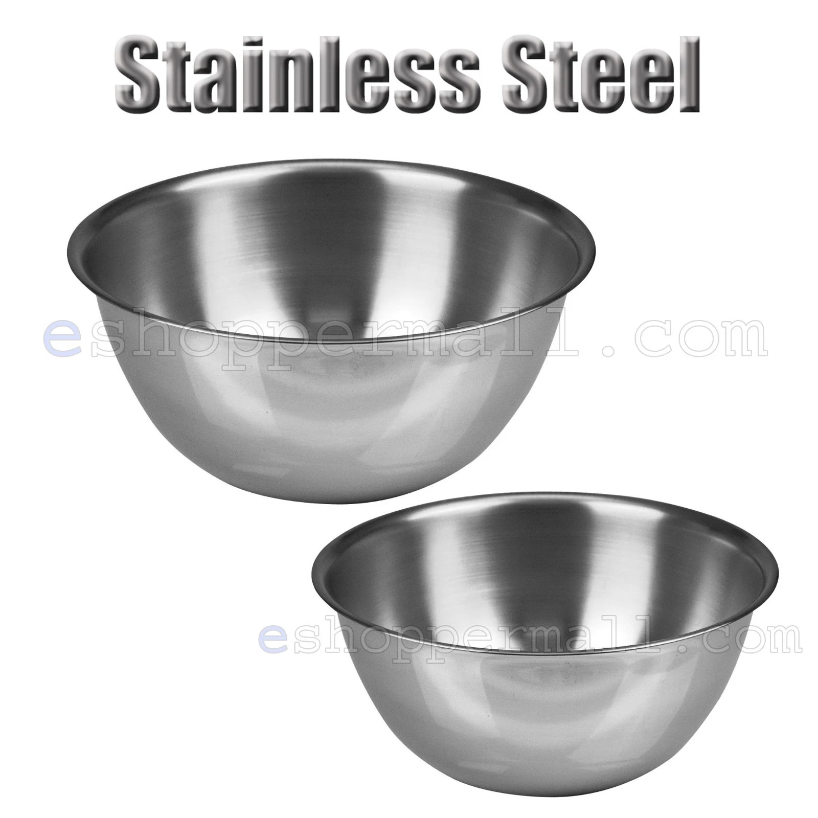 2 PCS Stainless Steel Kitchen Cooking Serving Set Mixing Bowls 2 Sizes B-21840SM
