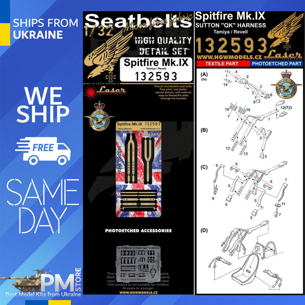 HGW 1/32 Spitfire Mk.IX Seatbelts for Tamiya or Revell kits - 132593 - Laser cut HGW 1/32 Spitfire Mk.IX Seatbelts for Tamiya or Revell kits - 132593 - Laser cut