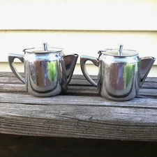 2 Individual Teapot Creamers 18-8 Stainless Steel 46370 Vollrath Flat Top Vtg