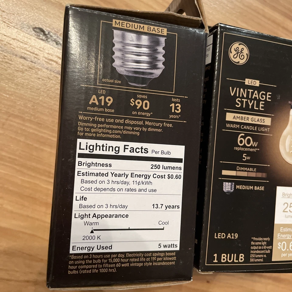 2 GE: LED A19 Amber Vintage Style Light Bulb- Dimmable 5 Watt-60 Watt Equivalent - Image 3 of 4