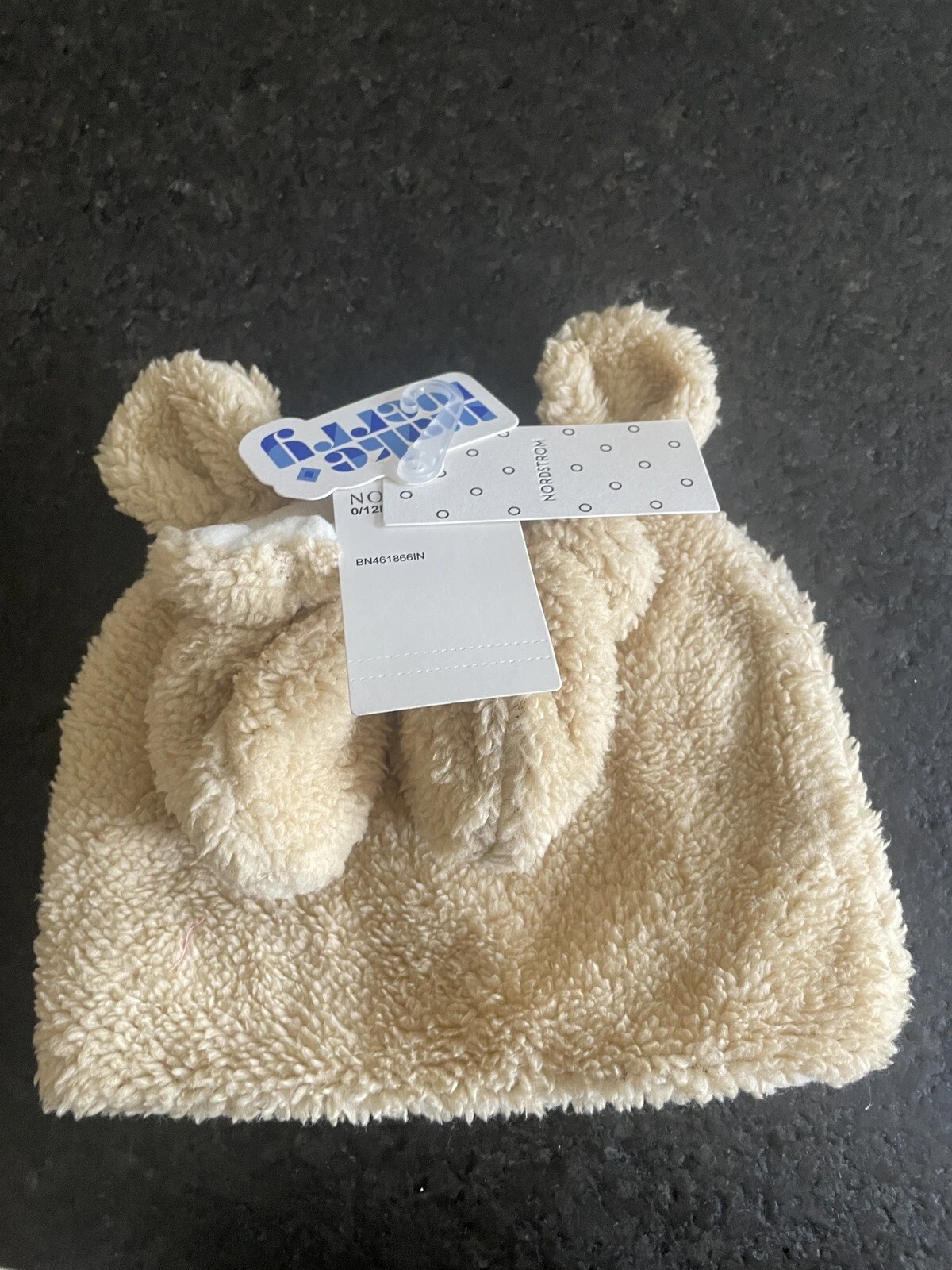 Nordstrom Teddy Bear Hat & Mittens 0-12 months NWT Tan