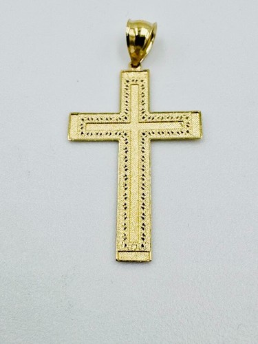 14k Two-Tone Diamond Cut Cross Pendant W Box (From Italy) 772-5118 - Picture 3 of 7
