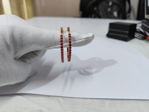 9 Ct Natural Ruby Pavé Earrings 925 Solid Yellow Gold - Picture 3 of 7