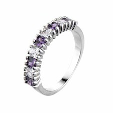 925 Sterling Silver Charms Amethyst White Topaz Wedding Engagement Ring Size 8