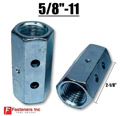 5/8''-11 x W13/16'' x L 1-7/8'' Hex Threaded Rod Coupling Nut Zinc w Witness Holes