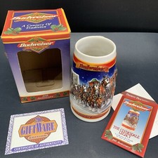 Budweiser 1999 Holiday Stein Mug 20th Anniversary Clydesdales COA In box