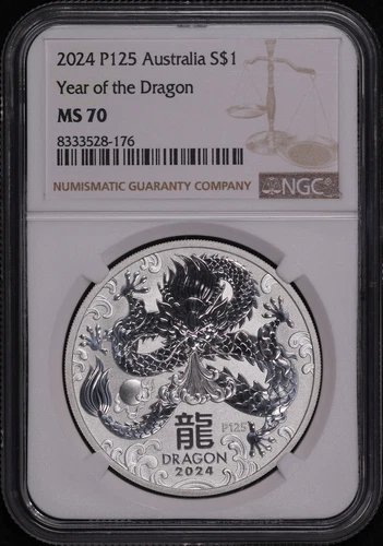 2024 P125 Australia $1 Silver Lunar Series Year of The Dragon 1 oz NGC MS-70