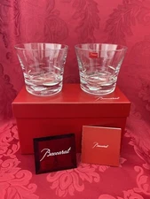 NIB FLAWLESS Glass BACCARAT France Pair LOLA Crystal DOUBLE OLD FASHION TUMBLERS