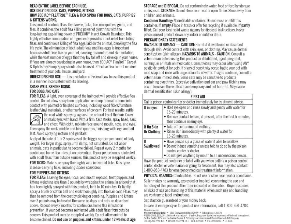 Spray antipulgas y garrapatas Zodiac para perros, cachorros, gatos y gatitos - 16 oz Foto 3 de 4