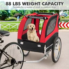 NNECW Folding Pet Bike Trailer with 3 Zippered Doors and 8 Reflectors-Red