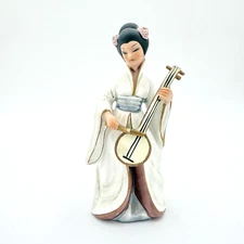 Vintage Lefton Asian Figurine with Stringed Instrument- 6.5" Tall