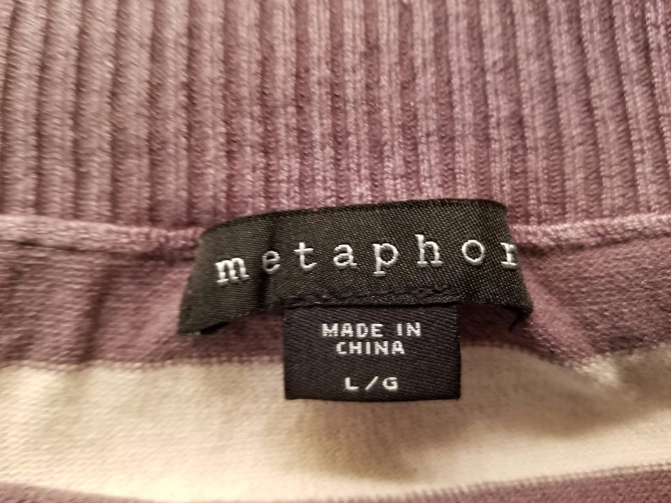 Camisa Suéter Top Blusa Metaphor Mujer Talla L Grande Beige Gris Rayas Foto 2 de 4