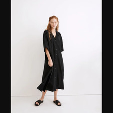 Madewell NEW NWT Womens Small Black Lightestspun Cover Up Maxi Shirtdress NC916
