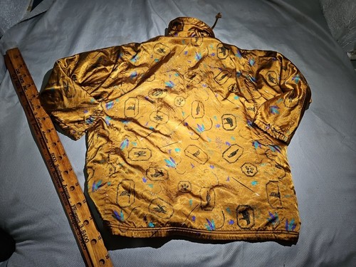 Vintage Rafael Jacket Womens Medium Gold Badgers Birds Allover Print Top 80s 90s - Picture 9 of 12